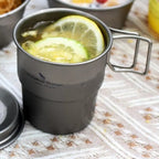 Pure Titanium Camping Cup with Lid Foldable Handle Lightweight Single Wall Mug Open Fire Coffee Tea Cup for Hiking Backpacking