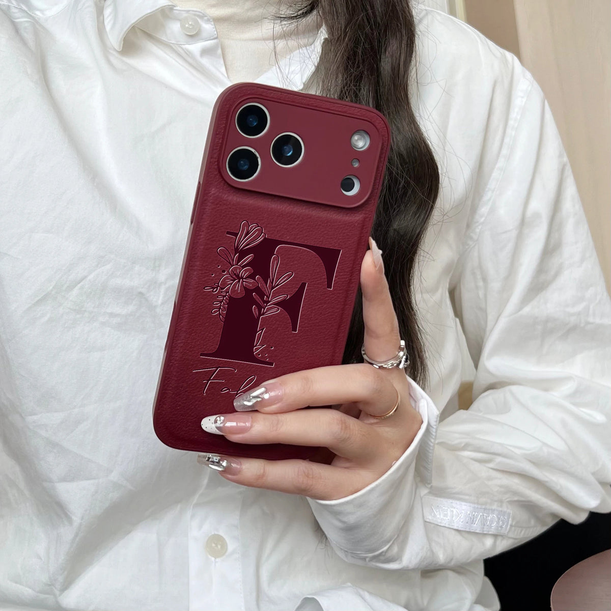 Personalized Custom Name Initial Custom Big Letter with Flowers Design Phone Case for iPhone18 17 16 15 14 13 Pro Max Plus Air