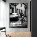 It all starts with a Dream Quote Art Poster Cat Motivational Wall Art Canvas Painting Modern Office Wall Art Home Room Pictures