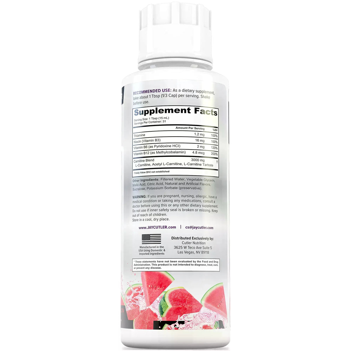 Cutler Nutrition Liquid Carnitine 3000 for Energy and Recovery Support Dietary Fitness Supplement Edible Healthcare Vitamin