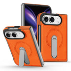 For Magsafe For iPhone Duo Case Luxury Matte Leather Magnetic Rotating Ring Holder Shockproof Protection Back Cover Accessories