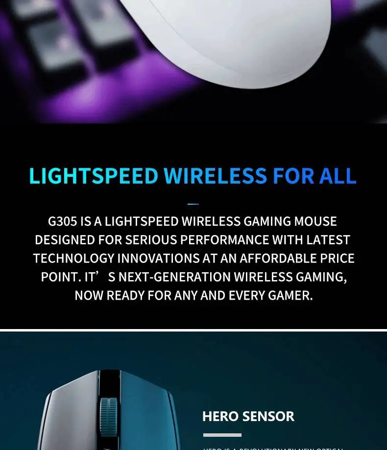Wireless Gaming Mouse Logitech G305 LIGHTSPEED, 12000 DPI HERO, 6 Buttons, 250hr Battery, 99g, PC Mac Gamers