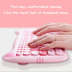 GEEZER Wireless Silent Keyboard Mouse Combo, Pink-Black Cat Ear Retro Round Keycaps US QWERTY Layout