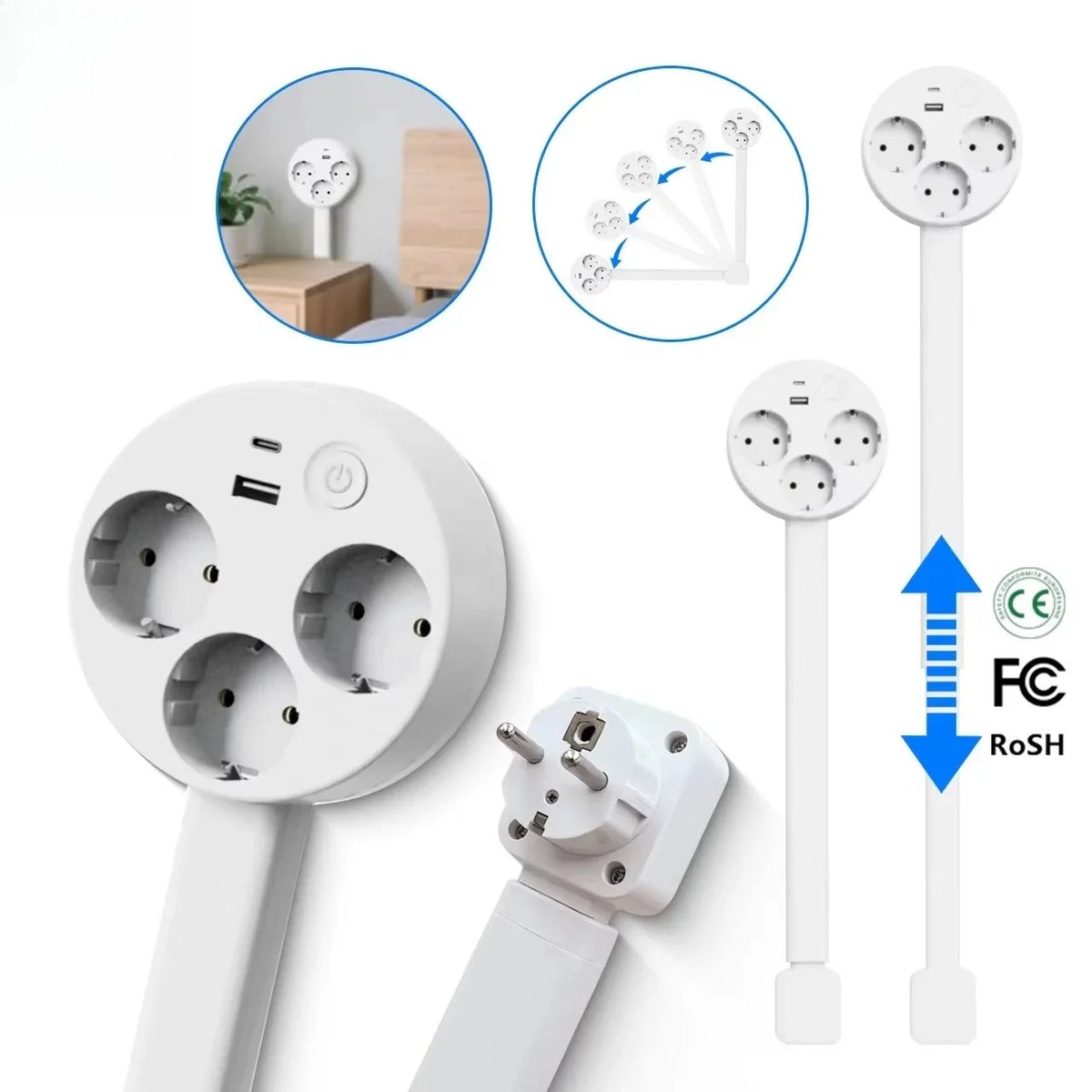 Auf Lager  Steckdosenadapter Steckdosenverteiler Wandsteckdosenadapter Ausziehbare Wandsteckdose Drehbarer Tragbarer Steckdosenadapter