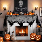 1pc Halloween Lace Mantel Scarf Spider Web Ghost Edge Fireplace Table Runner Decor, Party Atmosphere Decorative Tablecloth