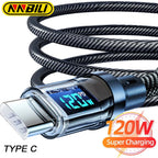 NNBILI 100W USB C 120W USB A Charging Cables with LED Display Screen, USB C=C-C，USB A=A-C, Not for Xiaomi iPhone Samsung