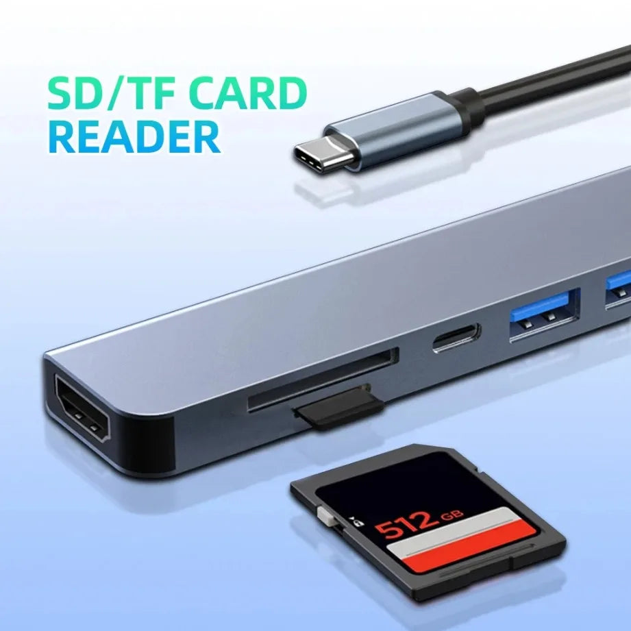 NEW USB C Hub 8In1 7In1 Type C Docking Station with USB3.0/2.0 HDMI SD/TF Card Reader PD Fast Charge for MacBook Notebook Laptop