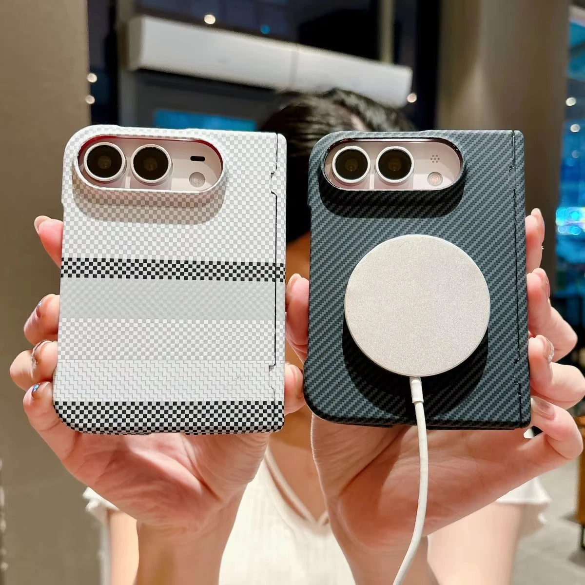 Duo Thin Carbon Fiber Matte Magnetic for Magsafe Phone Case for Apple IPhone Duo 18 Fold Shockproof Hinge Protective Cover