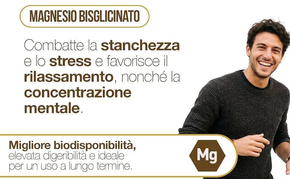 Magnesium Bisglycinate 120 Capsules with Vitamins B1, B5, and B6 for Fatigue | Supports the Nervous System, Muscles, and Energy Metabolism. 4 Months. Vegan, Gluten-Free and Lactose-Free, Made in Italy