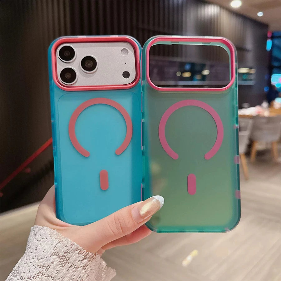 Dopamine Color Block Magnetic Phone Case for iPhone 18/17 Pro Max,16 Pro, 15 14, 13 Translucent Matte Full-Coverage Shockproof Cover with Raised Camera Protection, Compatible with MagSafe Wireless Charging