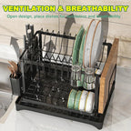 2 Tier Stainless Steel Dish Drying Rack With Drainboard Kitchen Tableware Storage Organizer