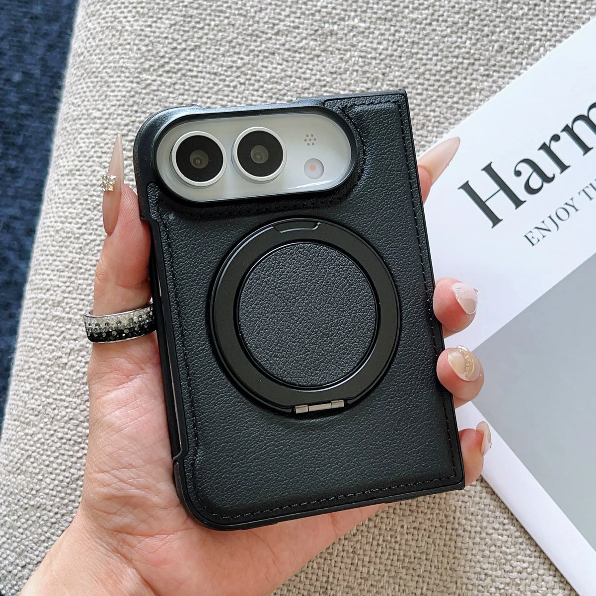 360° Rotating Bracket Magnetic Case For iPhone Duo For Magsafe PU Leather Shockproof Cover Funda