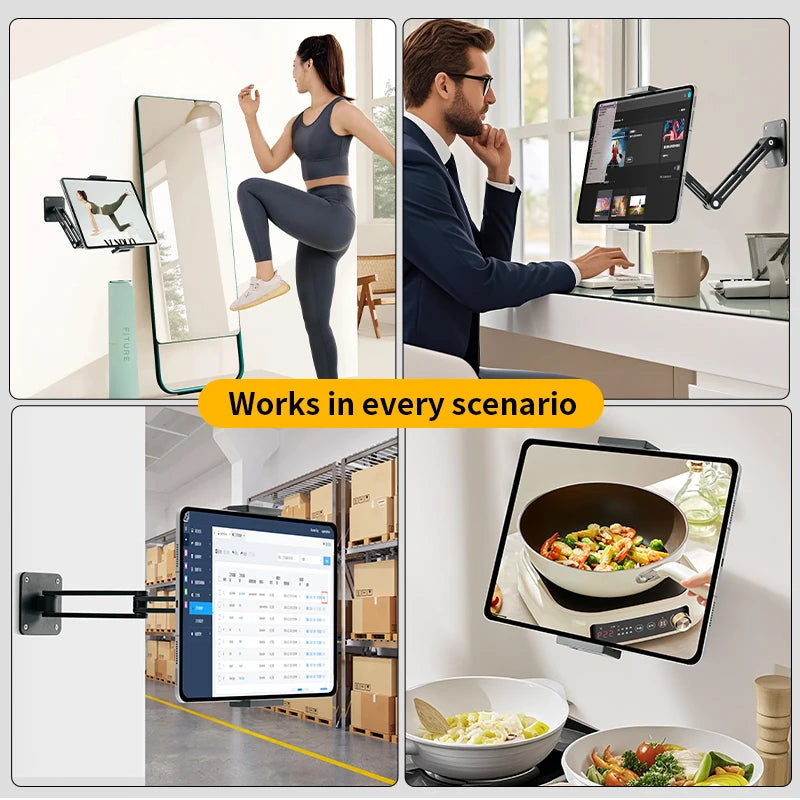 Adjustable Tablet and Phone Wall Mount Long Arm 360 Degree Rotating Holder