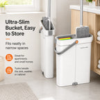 Joybos Ultra-Slim Flat Mop and Bucket System, Hands-Free Wash & Dry Floor Mop Set with 2 Microfiber Pads, 360° Swivel Mop with Squeegee Edge for Hardwood Tile Laminate
