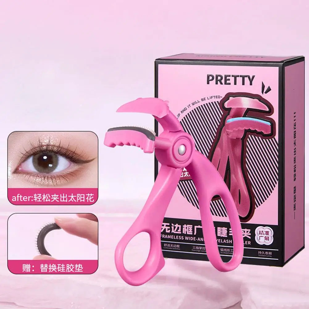 PRETTY Frameless Eyelash Curler Wide Angle Lash Curler with Comb Teeth Silicone Pad No Pinching Makeup Tool for Women
