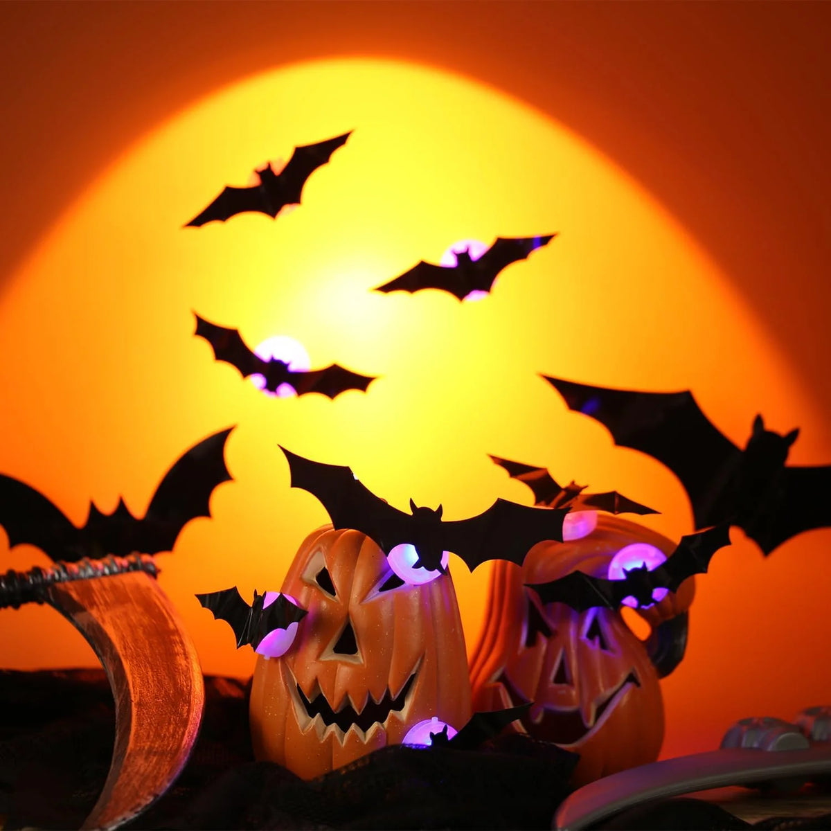 Halloween LED Night Light Self-adhesive 3D Stereoscopic Bat Wall Decal Indoor Bats Decor Lamp Flashing Wall Light Party Supplies