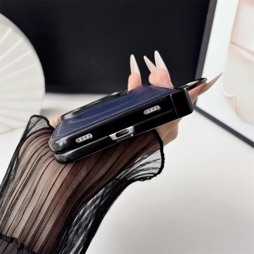 Vegan Leather Magnetic Ring Phone Case For iPhone Duo Shockproof Matte For Magsafe Wireless Charging Shockproof Back Cover