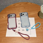 Luxury 3in1 Clear Anti-Drop Phone Case for iPhone 18 17 16 15 14 Plus 13 Pro Max Candy Colour Frame Wrist Strap Protection Cover