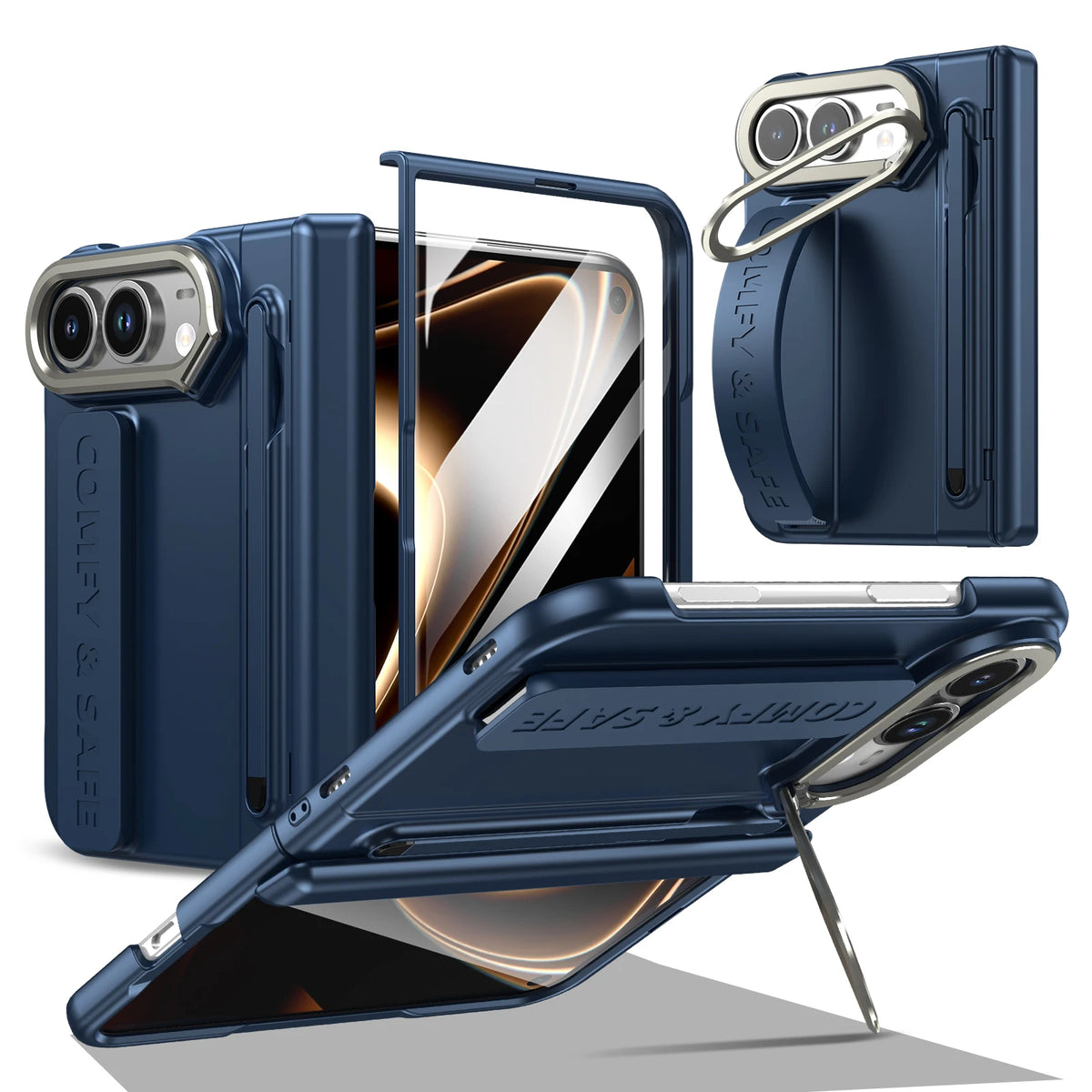 For Apple iPhone Duo Case With Stylus Pen Holder Stylus Screen Protector Camera Stand Wristband Hinge Protection Phone Cover