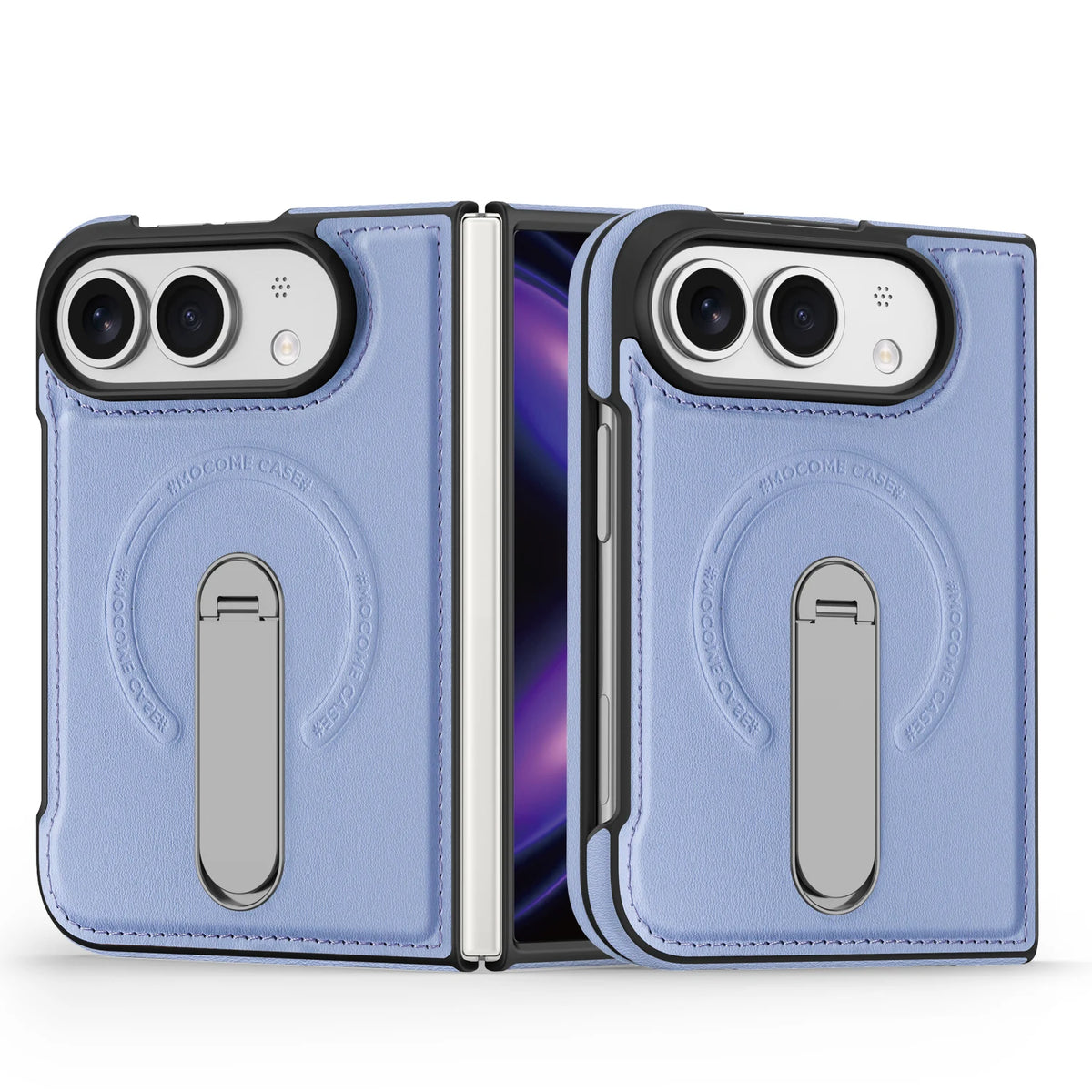 For Magsafe For iPhone Duo Case Luxury Matte Leather Magnetic Rotating Ring Holder Shockproof Protection Back Cover Accessories