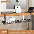 Retractable No Drill Clamp On Under Desk Cable Tray Metal Power Strip Wire Organizer Router Cord Storage Holder
