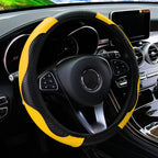 Universal Fit PU Carbon Fiber Leather Car Steering Wheel Cover 14.5-15 Inch No Inner Ring Required Vehicle Decoration Accessory