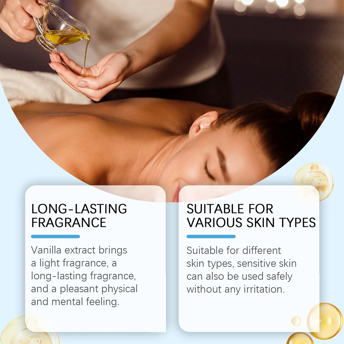 Caramel Vanilla Body Massage Oil Moisturizing Nourishing Smoothing Skin Care Relieve Stress Muscle Relaxing Body SPA Oils
