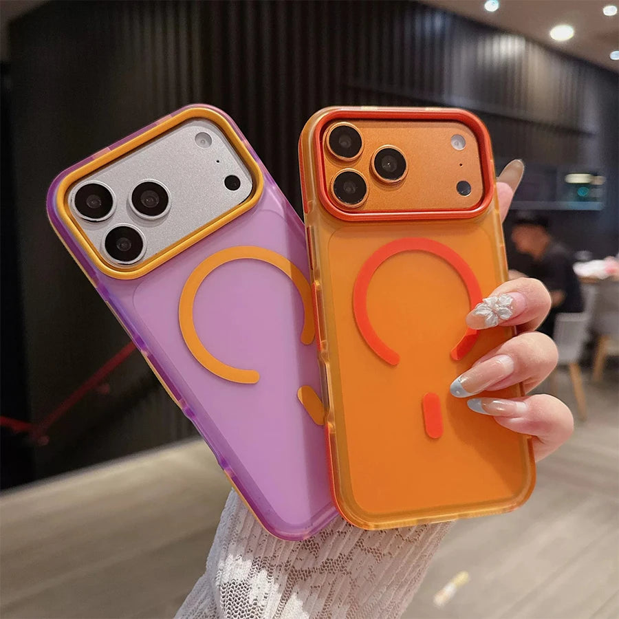 Dopamine Color Block Magnetic Phone Case for iPhone 18/17 Pro Max,16 Pro, 15 14, 13 Translucent Matte Full-Coverage Shockproof Cover with Raised Camera Protection, Compatible with MagSafe Wireless Charging