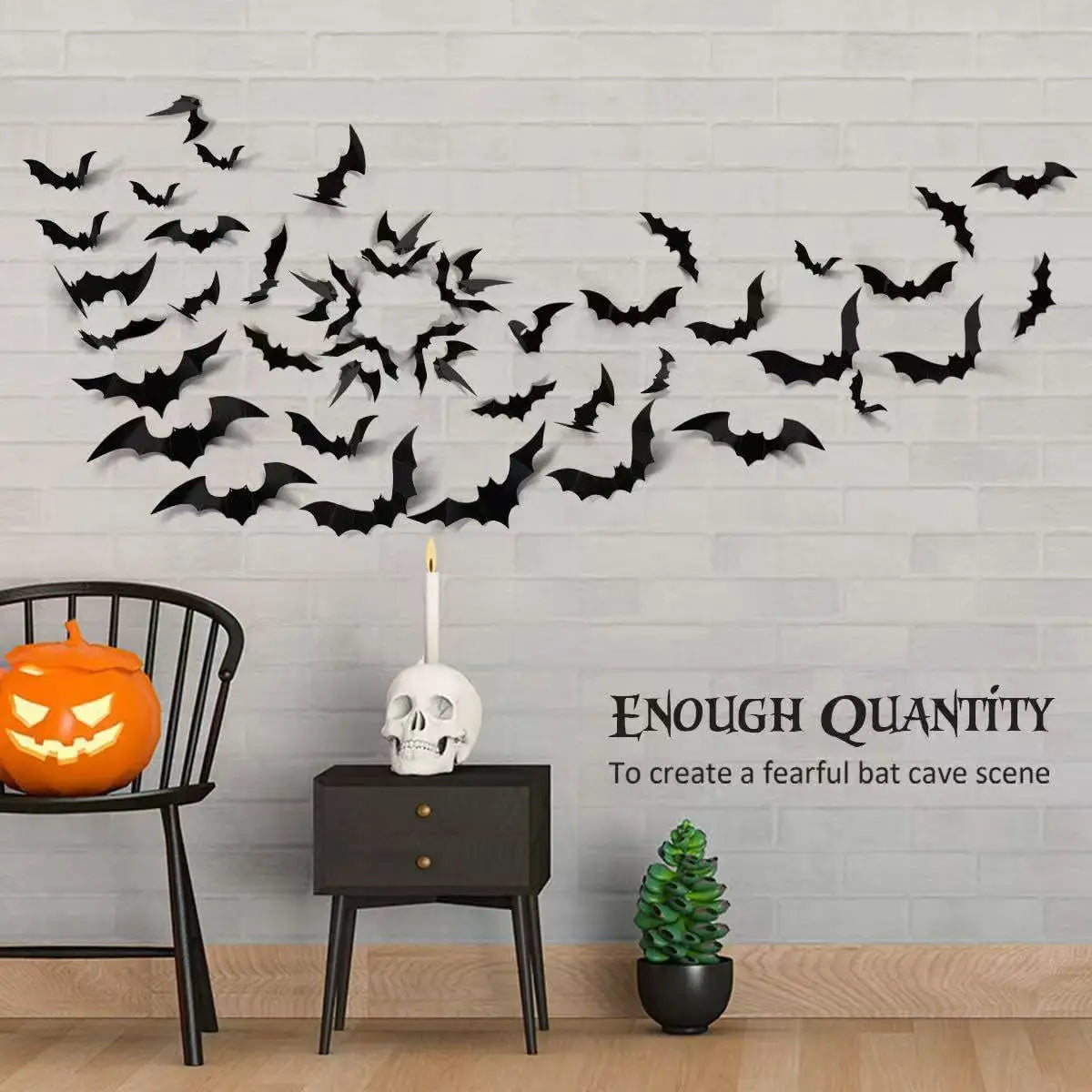 DIY Halloween Bat Decoration 3D PVC Bat Wall Sticker Black Bat Wallpaper Halloween Real Horror Prop