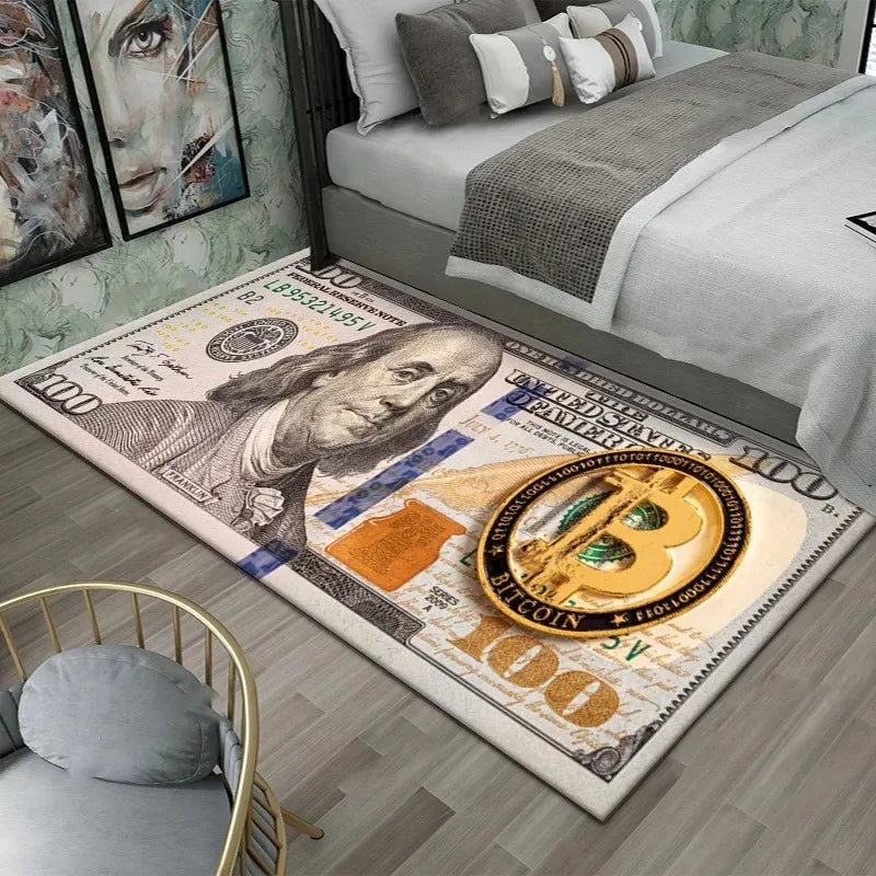 Colorful Dollar Money Print Area Rug Non Slip Polyester Carpet Mat