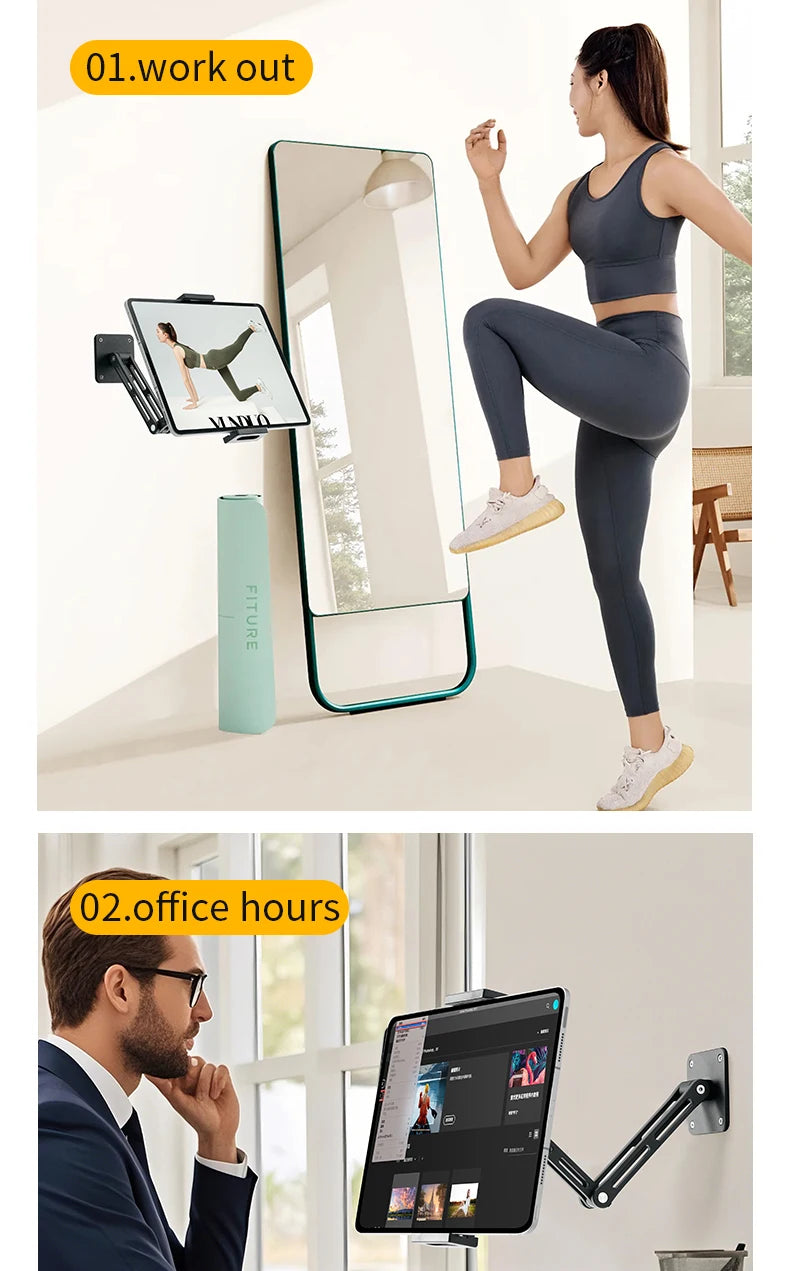 Adjustable Tablet and Phone Wall Mount Long Arm 360 Degree Rotating Holder