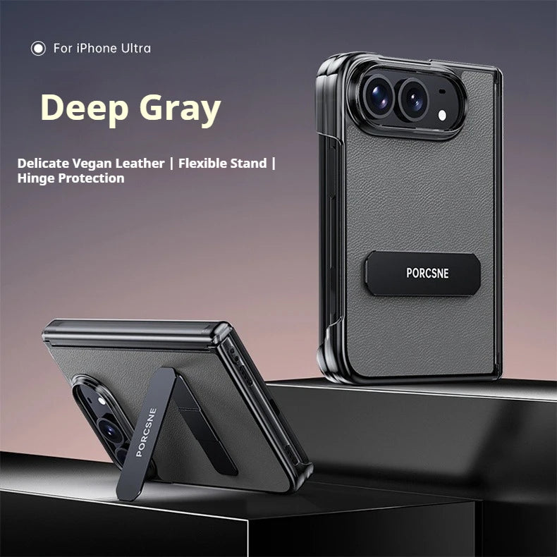 For iPhone Duo 5G Case Luxury Matte Leather Ultra-Thin Skin-Friendly Hinge Holder Folding Shockproof Hard Back Cover Accessories