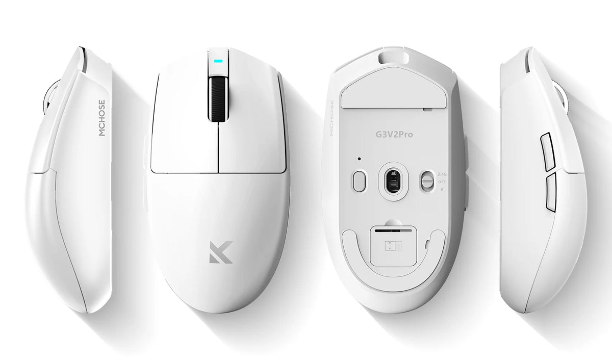 MCHOSE G3 V2 Wireless Gaming Mouse PAW 3395 Sensor Tri-mode 800mAh All-Around Grip Omron Mechanical Switches TTC Silver Wheel