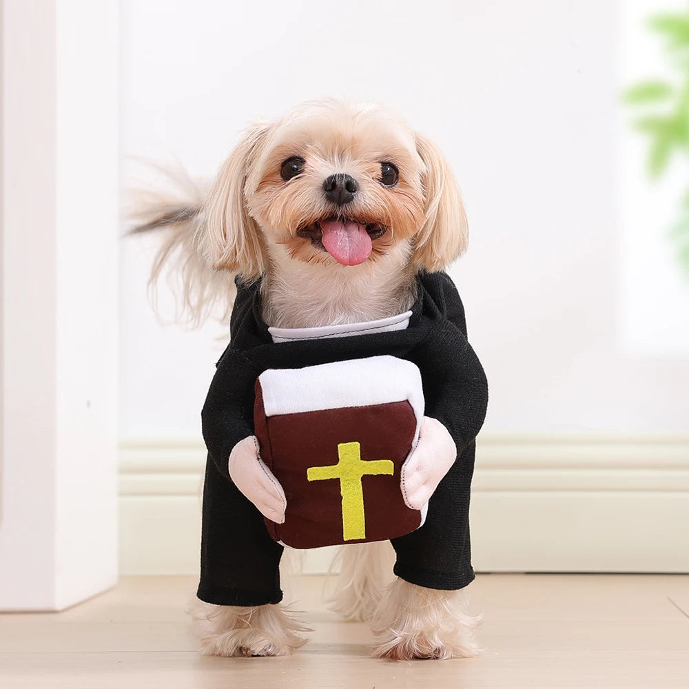 Halloween Pet Priest Costume Funny Dog Clothes With Bible Cross For Small Big Dogs Cats Puppy Dress Up Christmas Apparel Gifts
