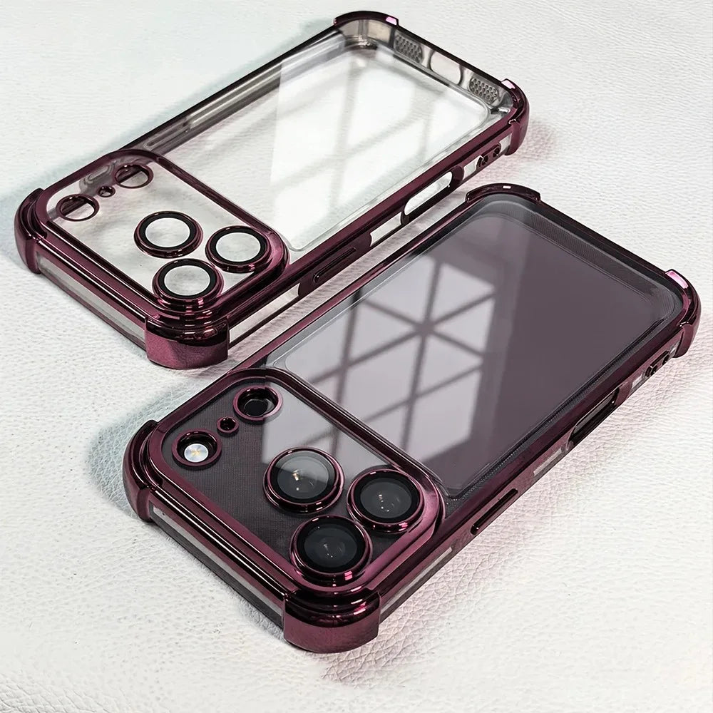 Luxury Buffer Impact Shockproof Plating Transparent Phone Case For iPhone 18 17 16 15 14 13 12 11 Pro Max 16Plus Air Clear Cover