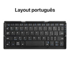 Neue Mini faltbare Bluetooth-Tastatur, kabellose Tastatur, unterstützt 3 Geräte mit Ständer, wiederaufladbar für Telefon, Tablet, portugiesische Tastatur