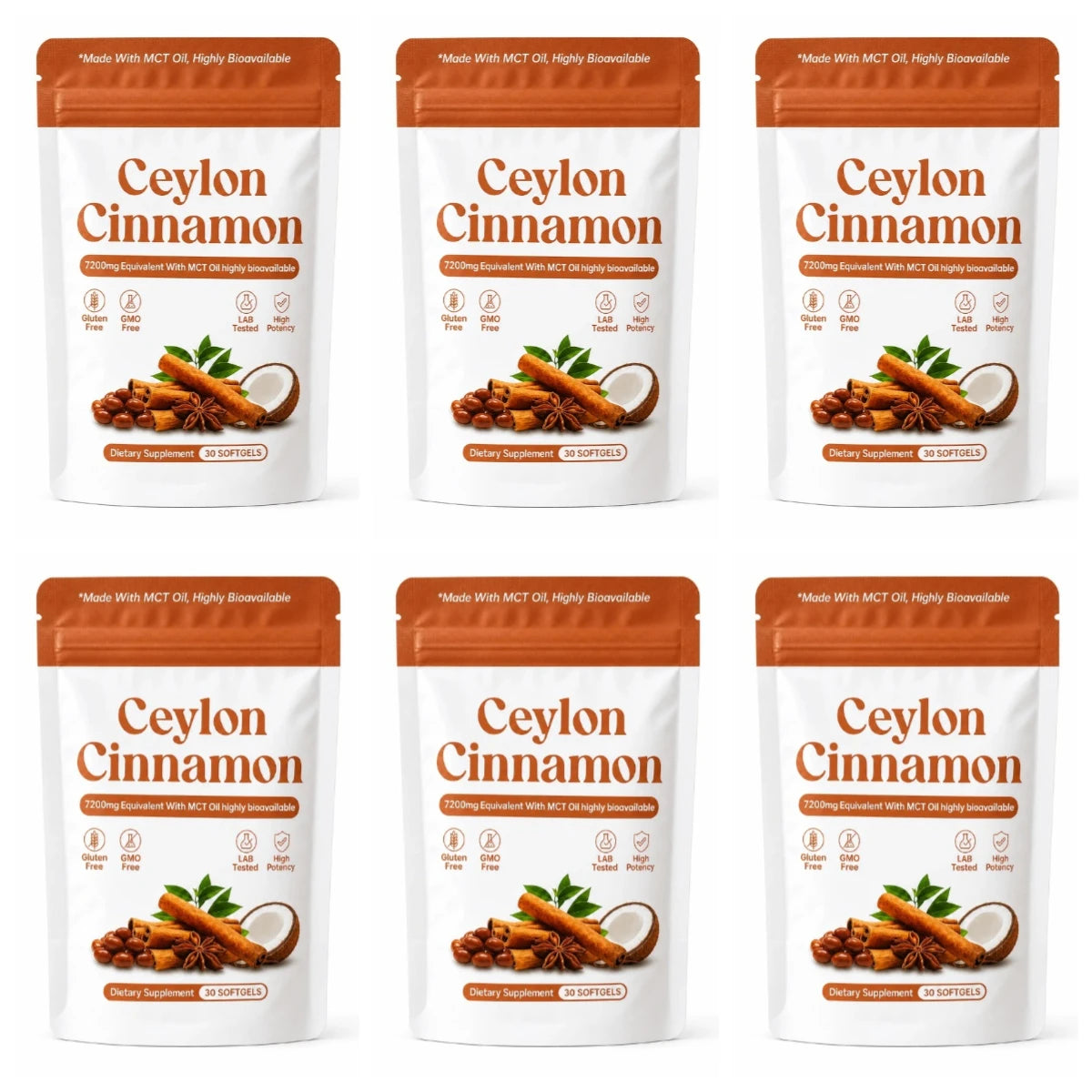 Ceylon Cinnamon Softgels with MCT Oil for Metabolism Support, Highly Bioavailable, Non-GMO, Gluten-Free, 30 Softgels