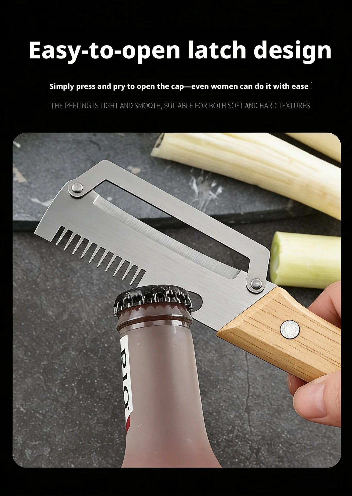 2026 New Paring Knife Ergonomic Wood Handle Knife Stainless Steel Vegetable Peeler with Wooden Handle 2-in-1 Fruit Potato Peeler