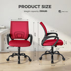 JHK Ergonomic Office Desk Gaming Chair Mid Back with Lumbar Support Rocking Mode Height Adjustable with Fixed Armrest For Office