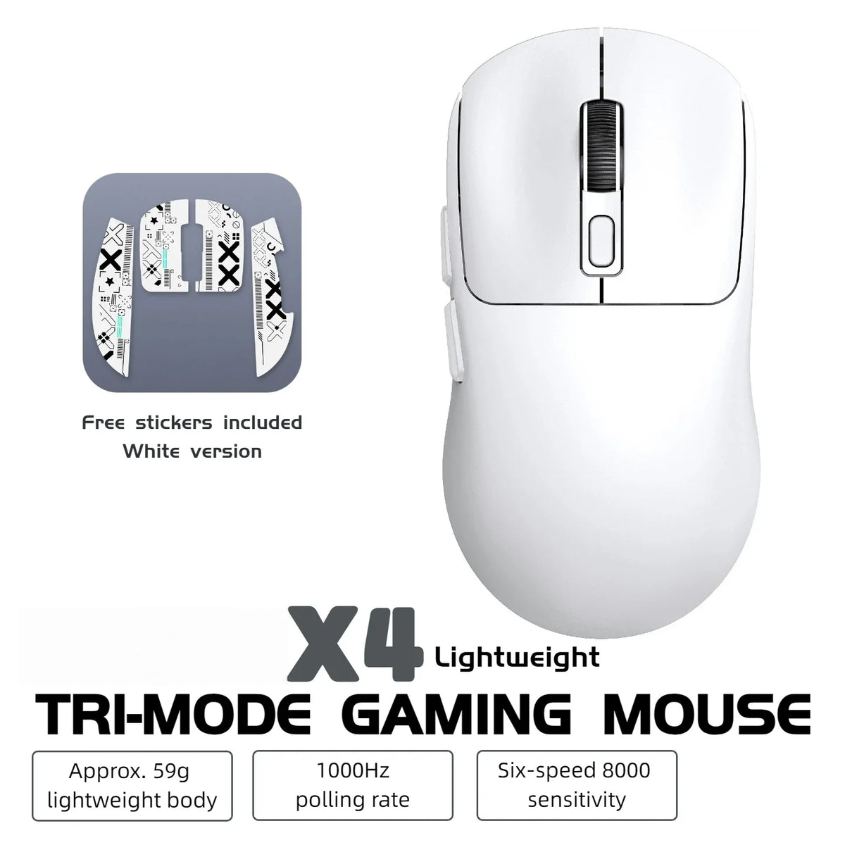 Wireless Mouse Bluetooth 5.4 2.4G Type-C Tri-Mode Rechargeable Gaming Mouse 8000 DPI 1000Hz Lightweight 58g RGB Mouse for PC Laptop Phone Tablet