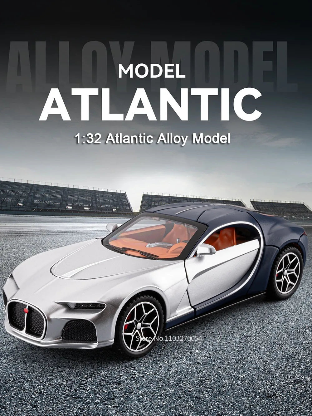 1:32 Atlantic Tourbillon Car Model Alloy Diecast Toys Doors Opened Sound Light Pull Back Miniature Models Office Table Ornaments