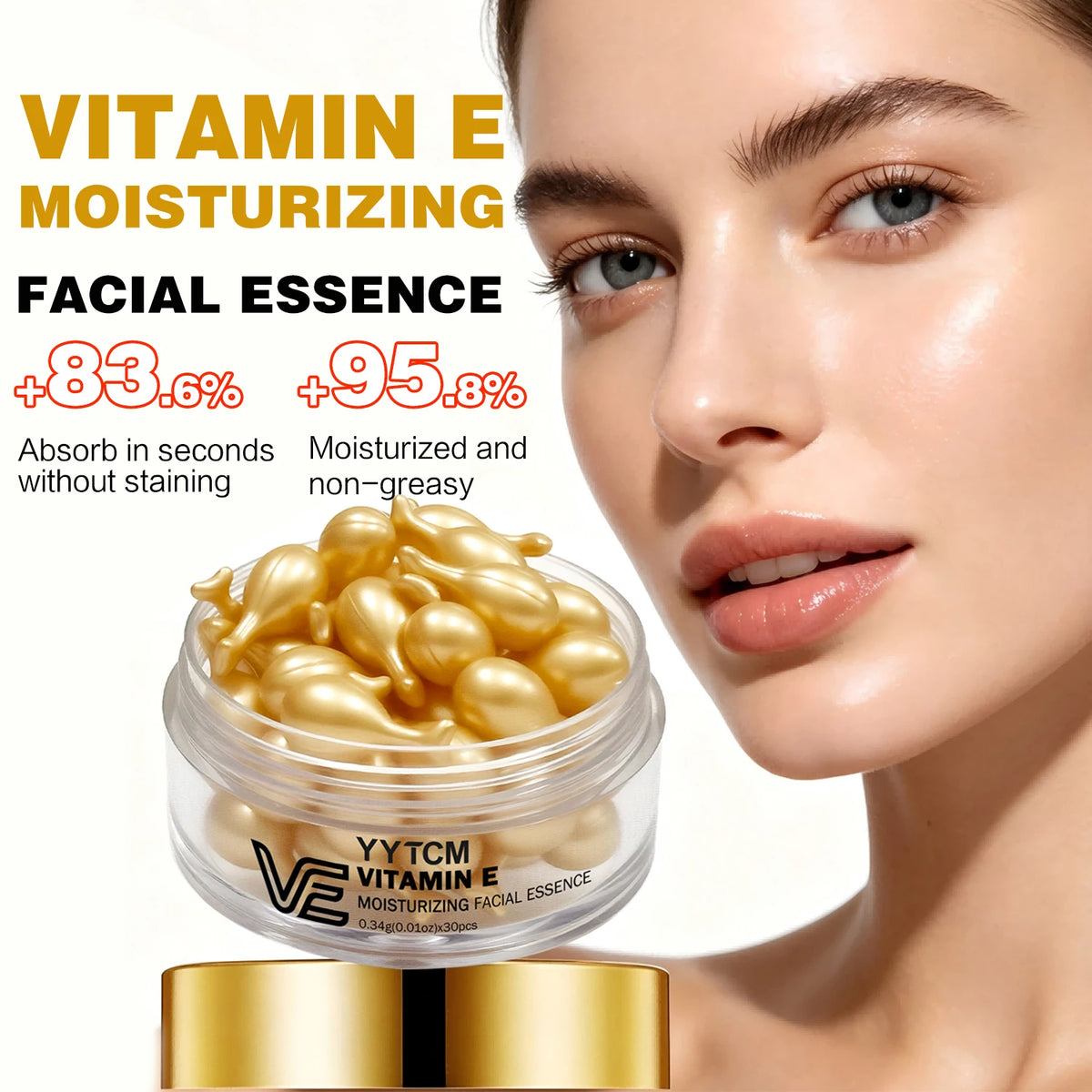 Vitamin E Facial Hydrating and Moisturizing Essence, Deep Moisturizing and Anti-Aging Capsule Essence 0.34Gx30 Capsules