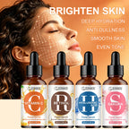 JUINHOU 4pcs Vitamin C + Retinol +Sakura + Hyaluronic Acid Serum Brightening & Hydration Combo Supple Skin For All Skin Type
