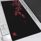 Alfombrilla de ratón XXL japonesa de flor de cerezo, gris, para laptops, escritorio de juego, sakura, anime, alfombra de oficina, gamer, teclados, computadoras y escritorios