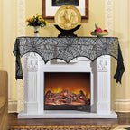 Halloween Table Runner Tablecloth Spider Web Halloween Black Fireplace Mantel Cover for Home Party Halloween Decoration