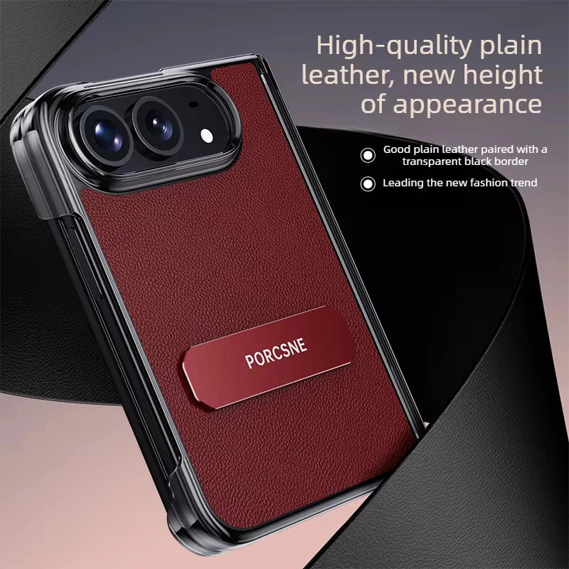 For iPhone Duo 5G Case Luxury Matte Leather Ultra-Thin Skin-Friendly Hinge Holder Folding Shockproof Hard Back Cover Accessories