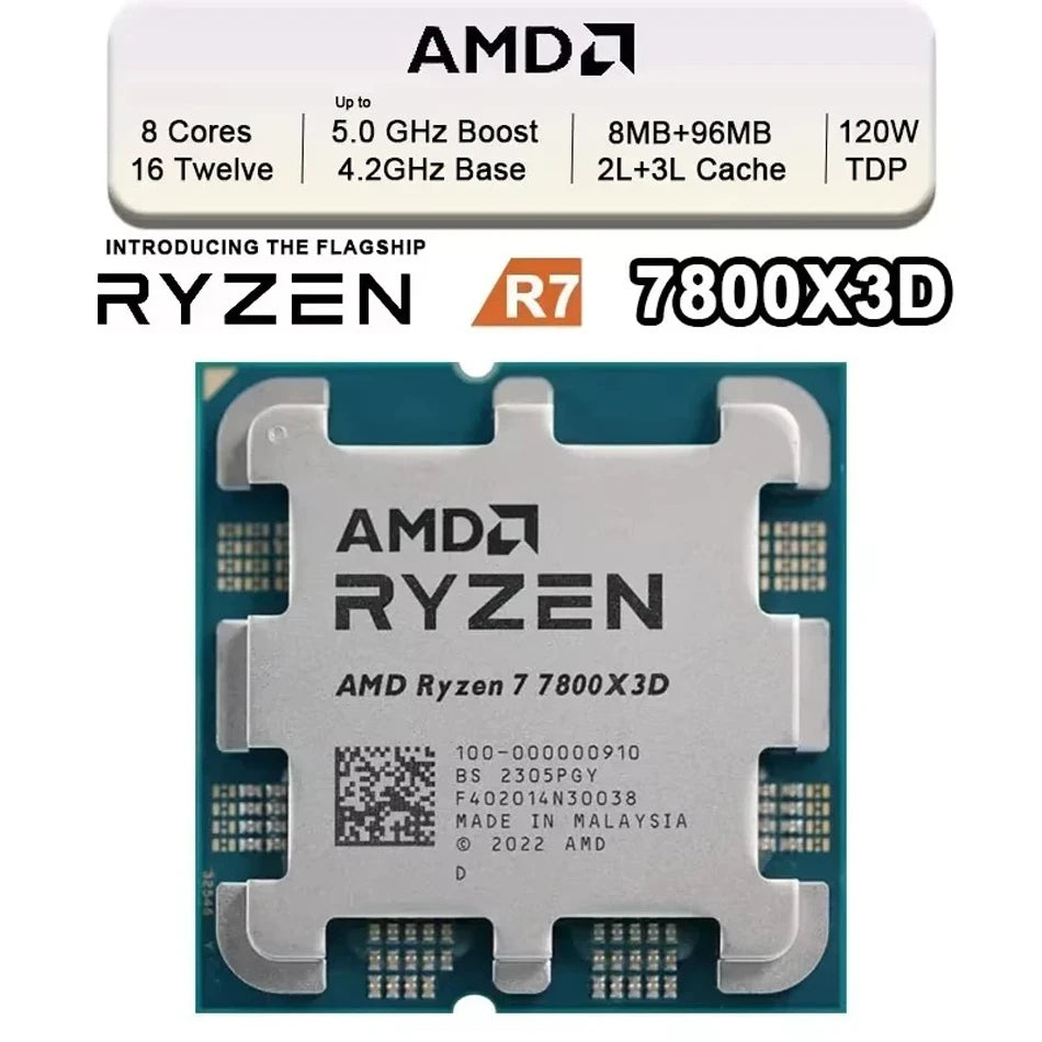 AMD Ryzen processor 7 7800X3D 8 cores 16 thorns R7 7800X3D CPU 4,2 GHz 5 nm 96 Mo 120 zenw DDR5 MHz MHz supply am5cpu game without fan