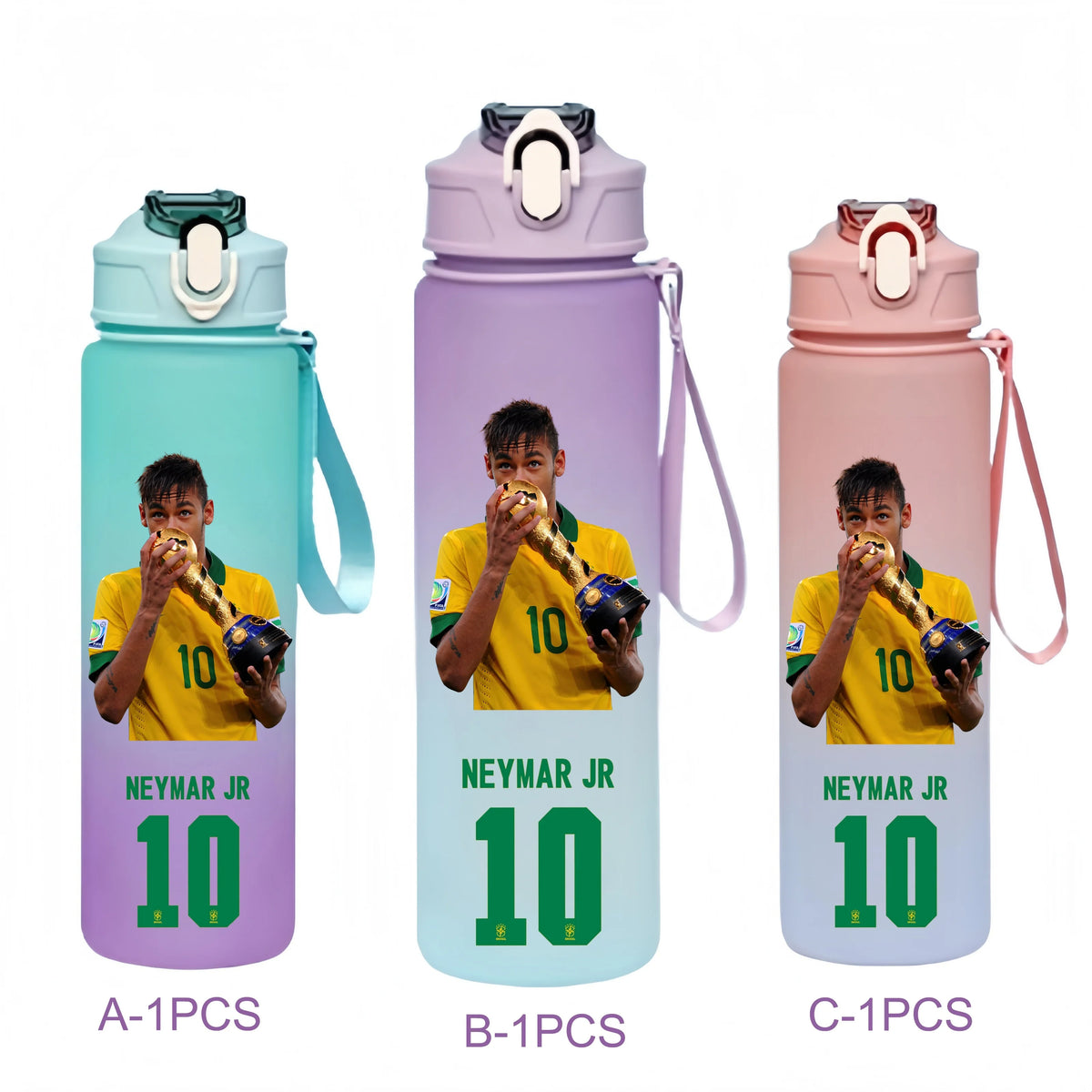 750ML Messi Modrić Neymar Football Star Straw Water Cup Portable Fitness Drink Bottle Kettle Leakproof Drinkware Fans Gifts