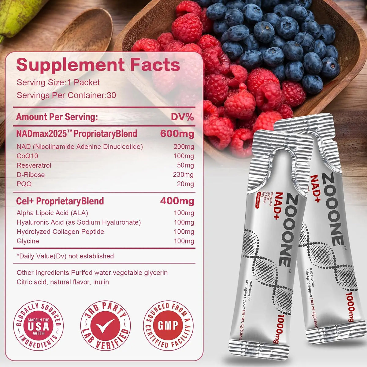 zooone NAD+ Supplement with Resveratrol, Liquid Designed to Help Support Absorption, 1000mg NMNH Supplement Alternative for Anti-Aging, Boost Energy, Support Cellular, 30 Pockets