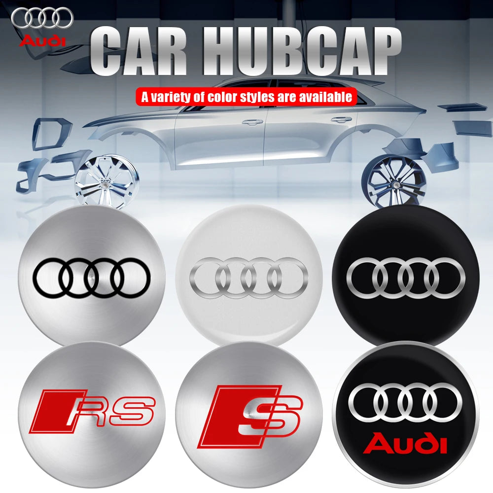 56/60/65MM Car Wheel Hub Caps Auto Emblem Tyre Center Covers Accessories For Audi A1 A2 A3 A4 A5 A6 A7 A8 Quyttro Sline RS Q2 Q3